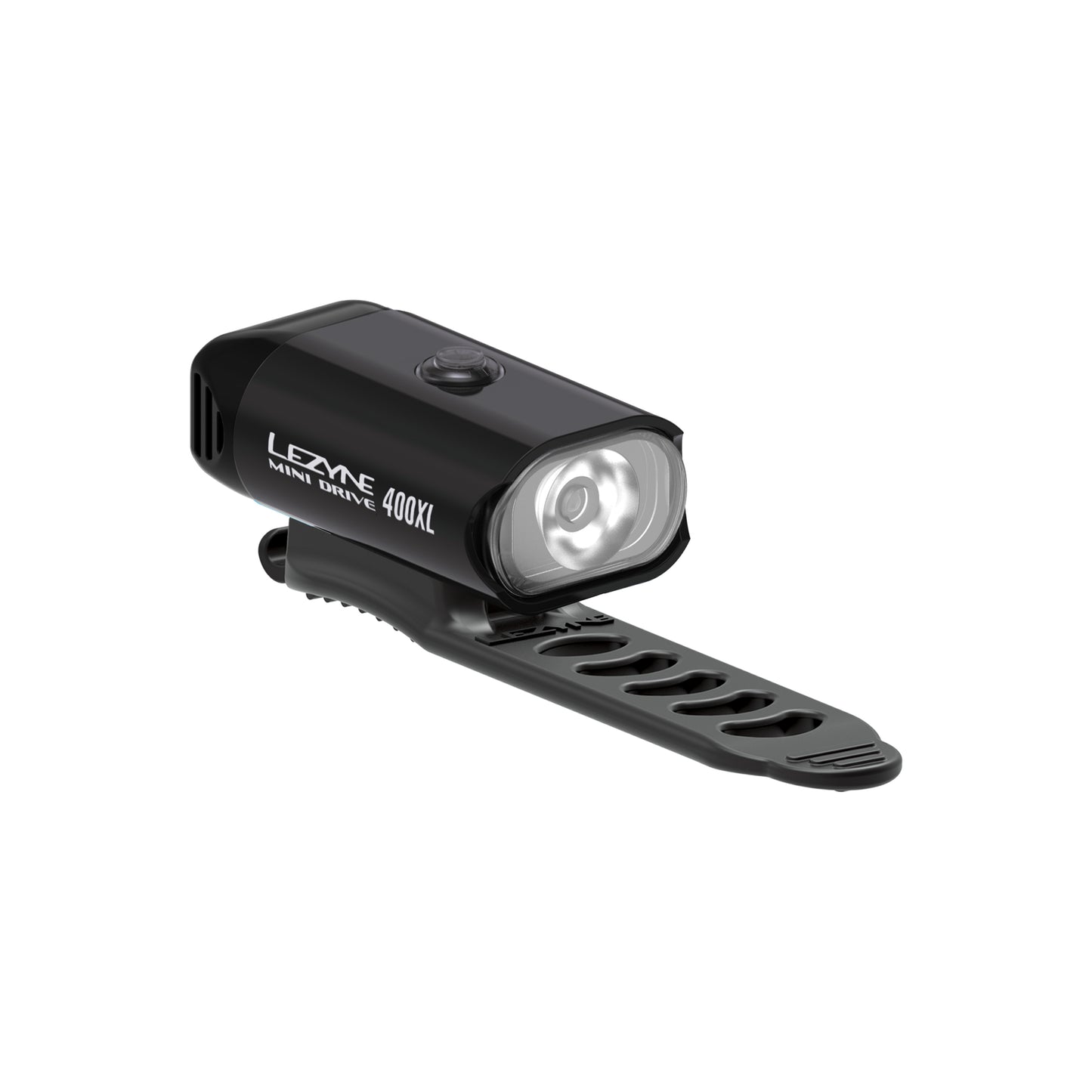 Lezyne Mini Drive 400XL framlampa, svart cykellykta med fäste och ventilationsslitsar