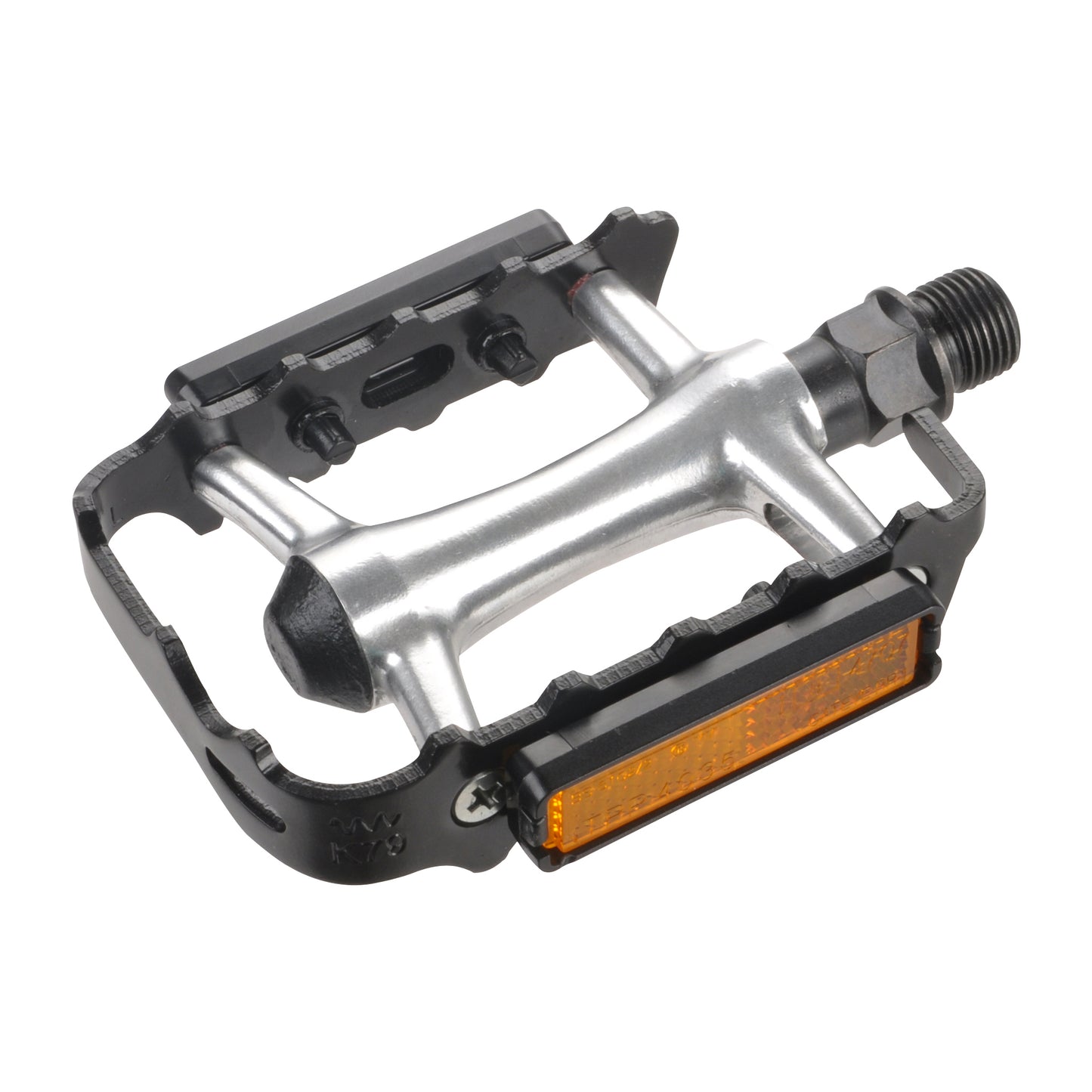 Sportpedal i aluminium med orange reflex och justerbar gängad axel