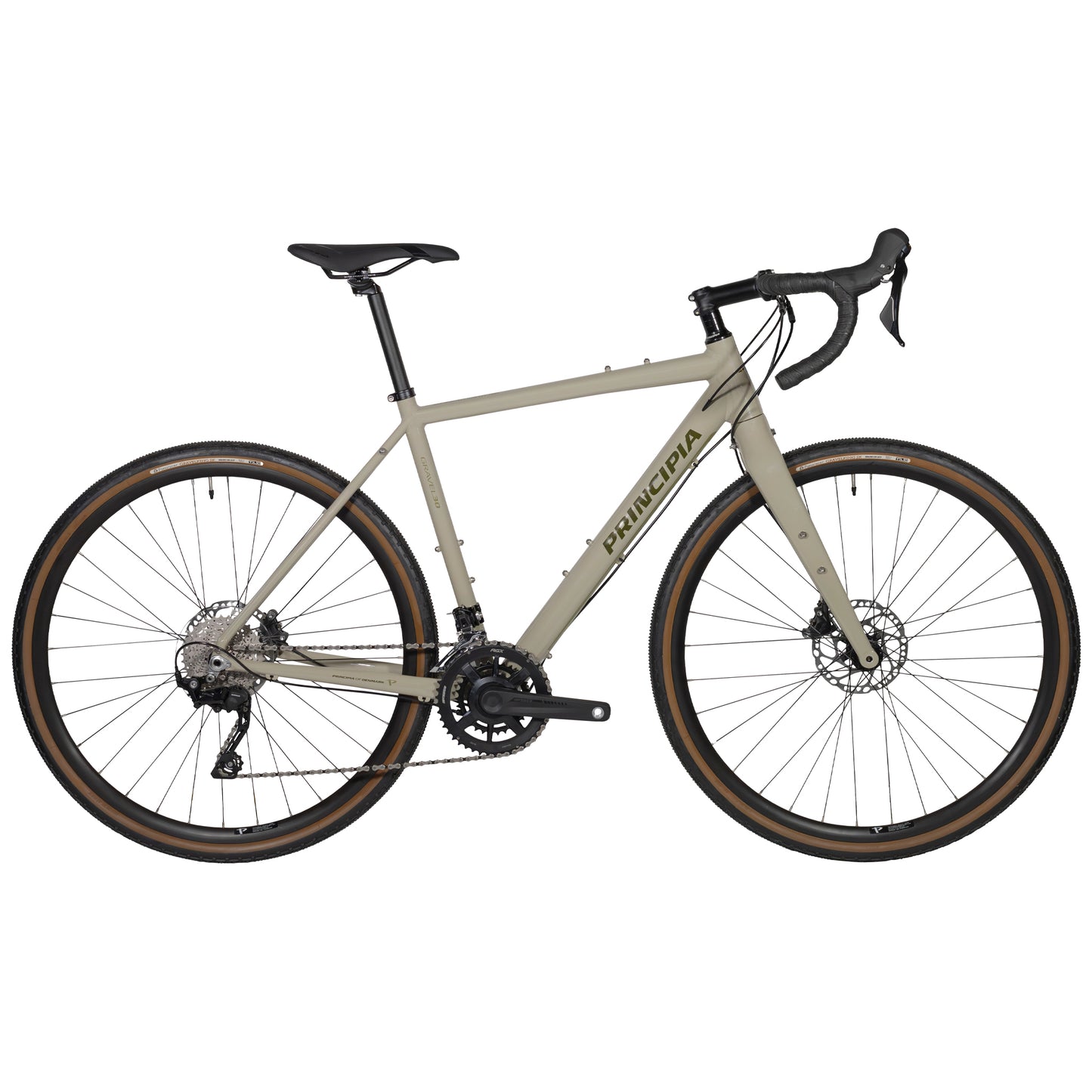 Gravelcykel Principia med sandfärgad ram, drop handlebars och skivbromsar