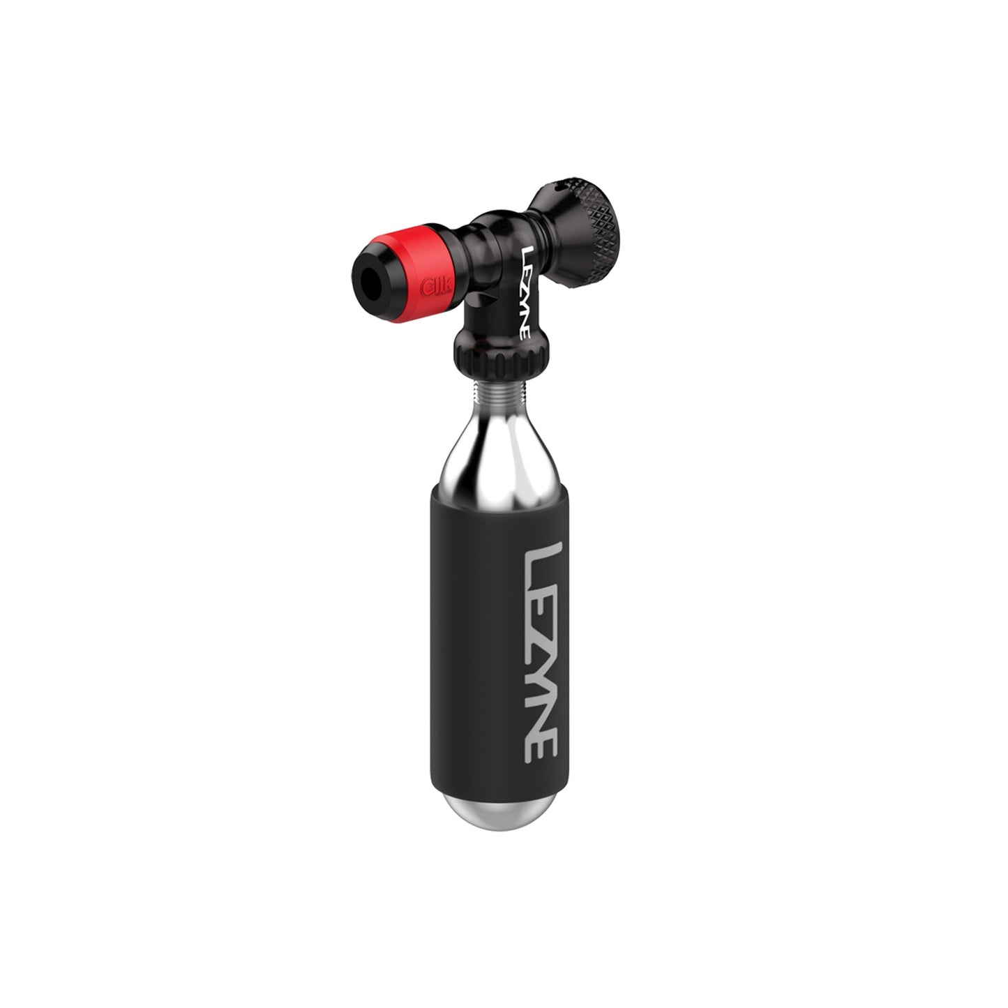 Lezyne Clik™ CO2-pump med 20 g patron, upprätt enhet med röd topp