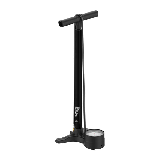 Lezyne golvpump i svart med manometer och fotpumpstativ
