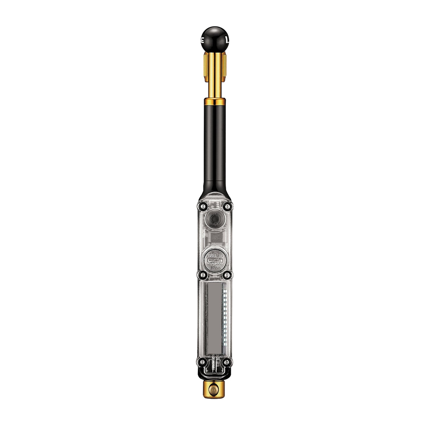 Lezyne handpump för dämpare med svart/gul cylinder och graderingstryckmätare