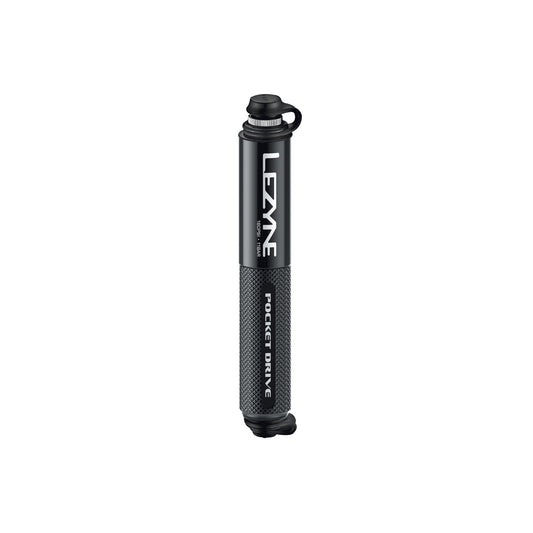 Lezyne handpump i svart med texturerat grepp och ventilanslutning, kompakt form.