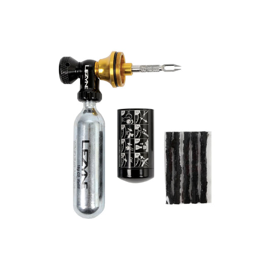 Tubeless CO2-blåsare med grå cylinder, svart handtag, mässingsventil och munstycke