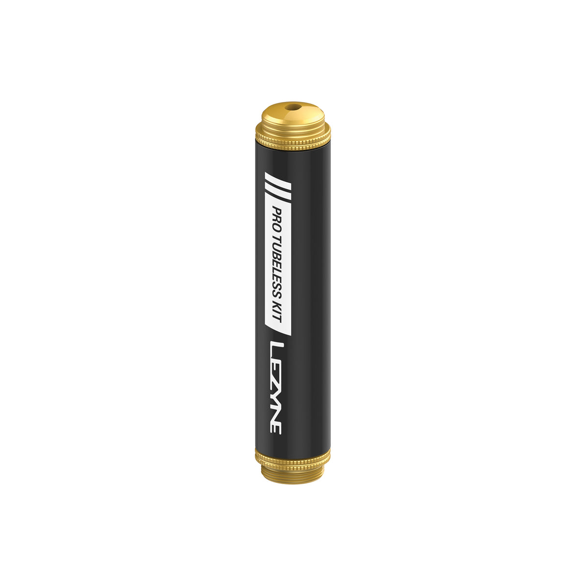 Lezyne tubeless-kit: svart cylinder med guldfärgade lock och text