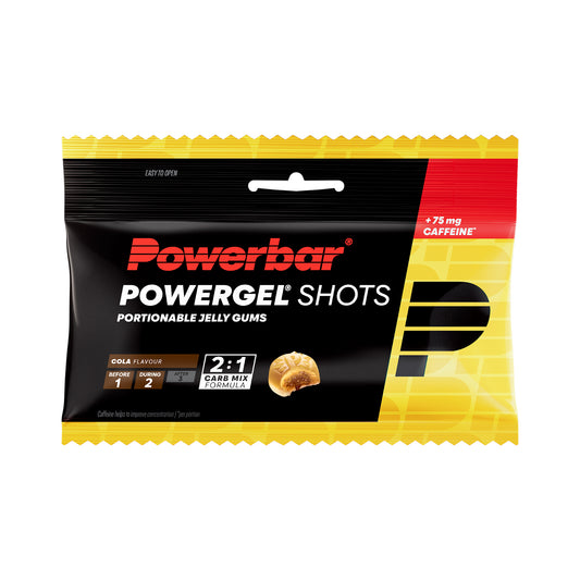 Powerbar PowerGel Shots påse med öppning, svart och gul, 75 mg koffein