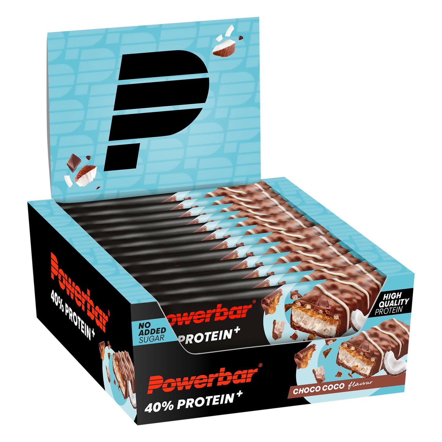 Powerbar 40% protein+ Choco Coco-proteinbar, kartongförpackning