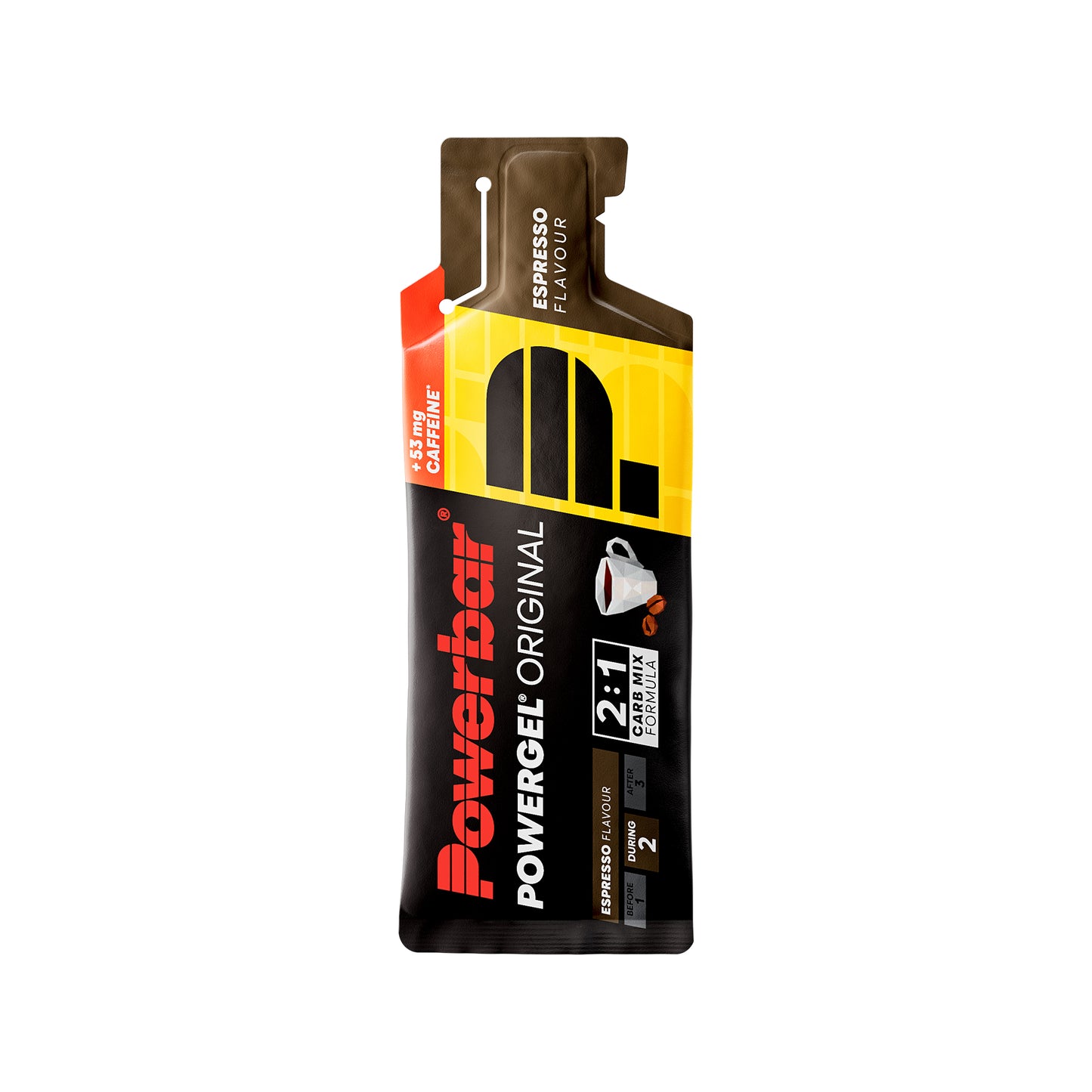 Ensam energigelpåse Powerbar PowerGel Original i espresso- och koffeinvariant