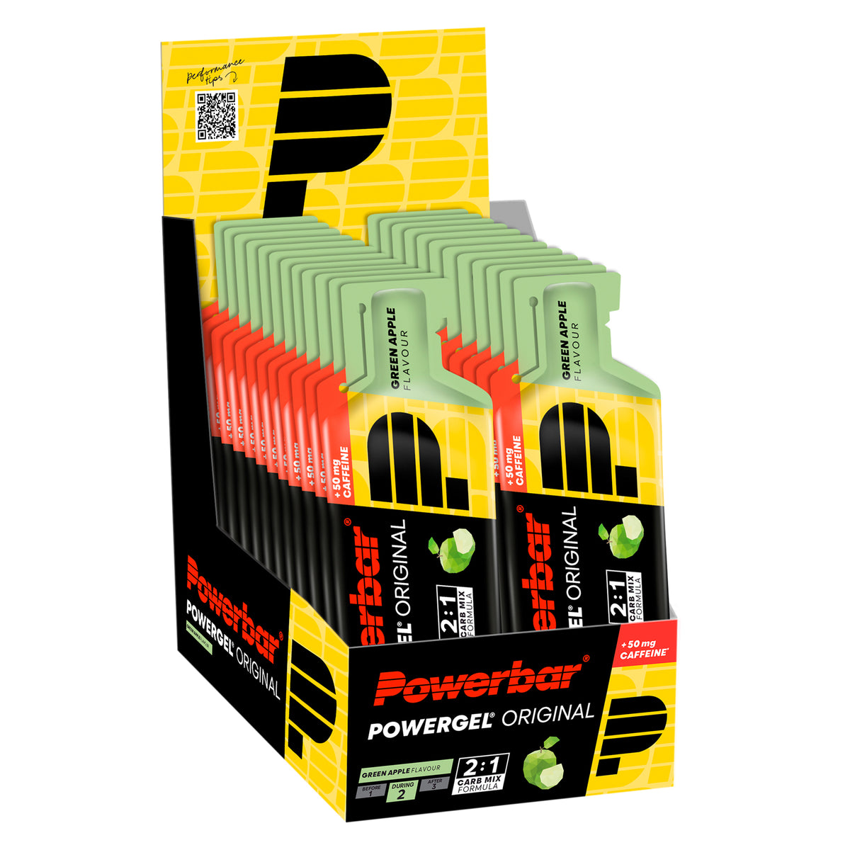 Energi-gel förpackningslåda: PowerGel Original, grön äppelsmak