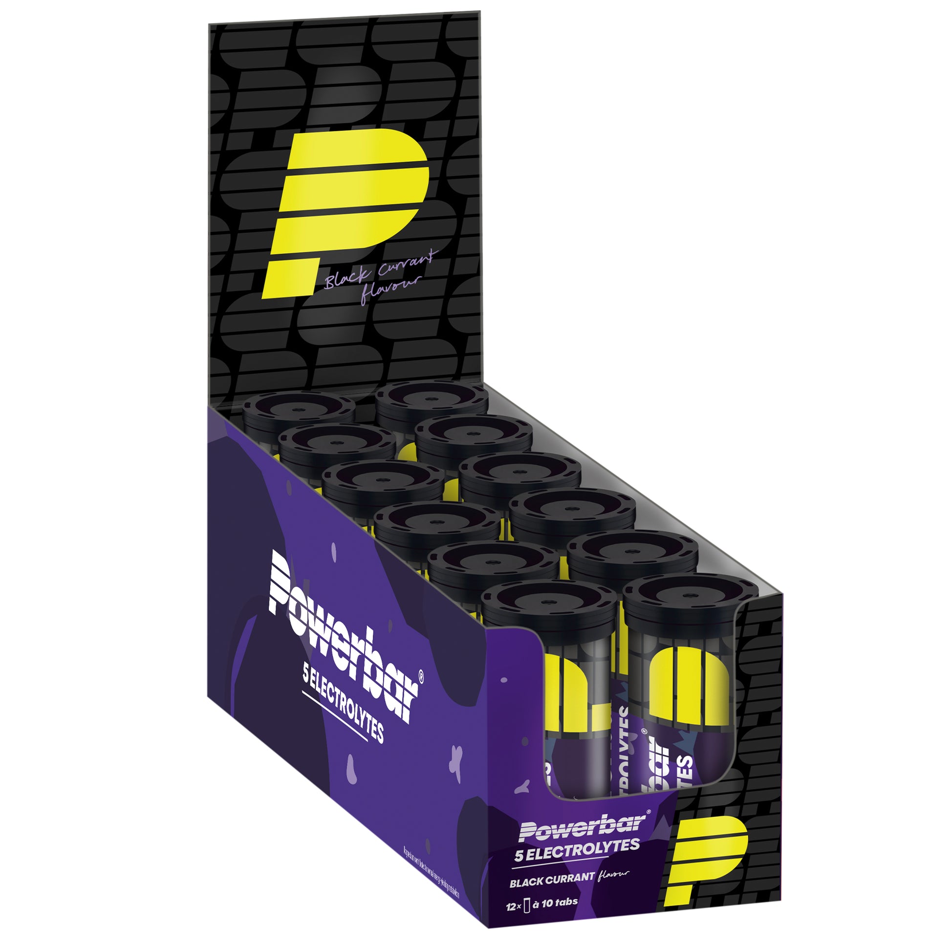 Powerbar elektrolyttabletter: kartongställ med flera svarta rör