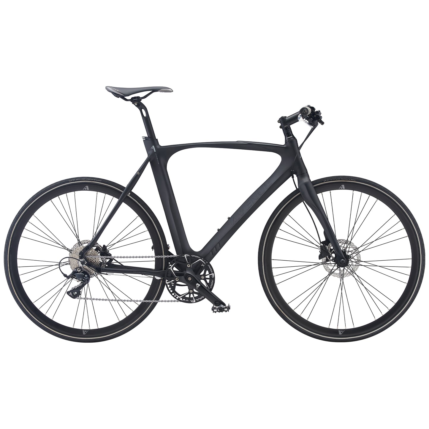 Airbase-cykel i matt svart med rundade fälgar, kedja och sadel