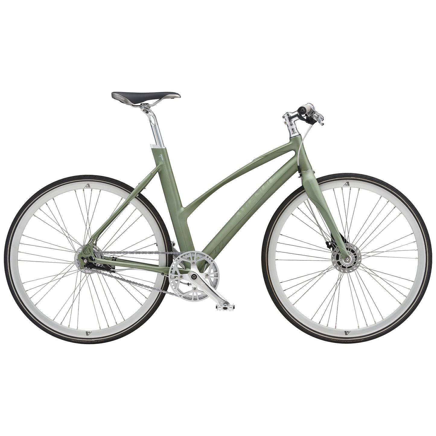 Grön cykel med skärmar, sadel och kedjedrev
