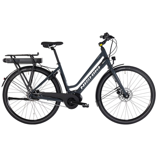 Elcykel Nishiki Master E i blått med pakethållare, framlykta och skärm