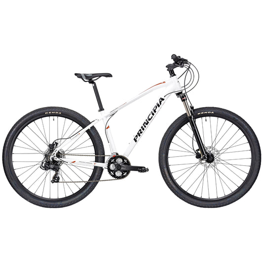 Vit cykel med svart gaffel, framdrev och kedja
