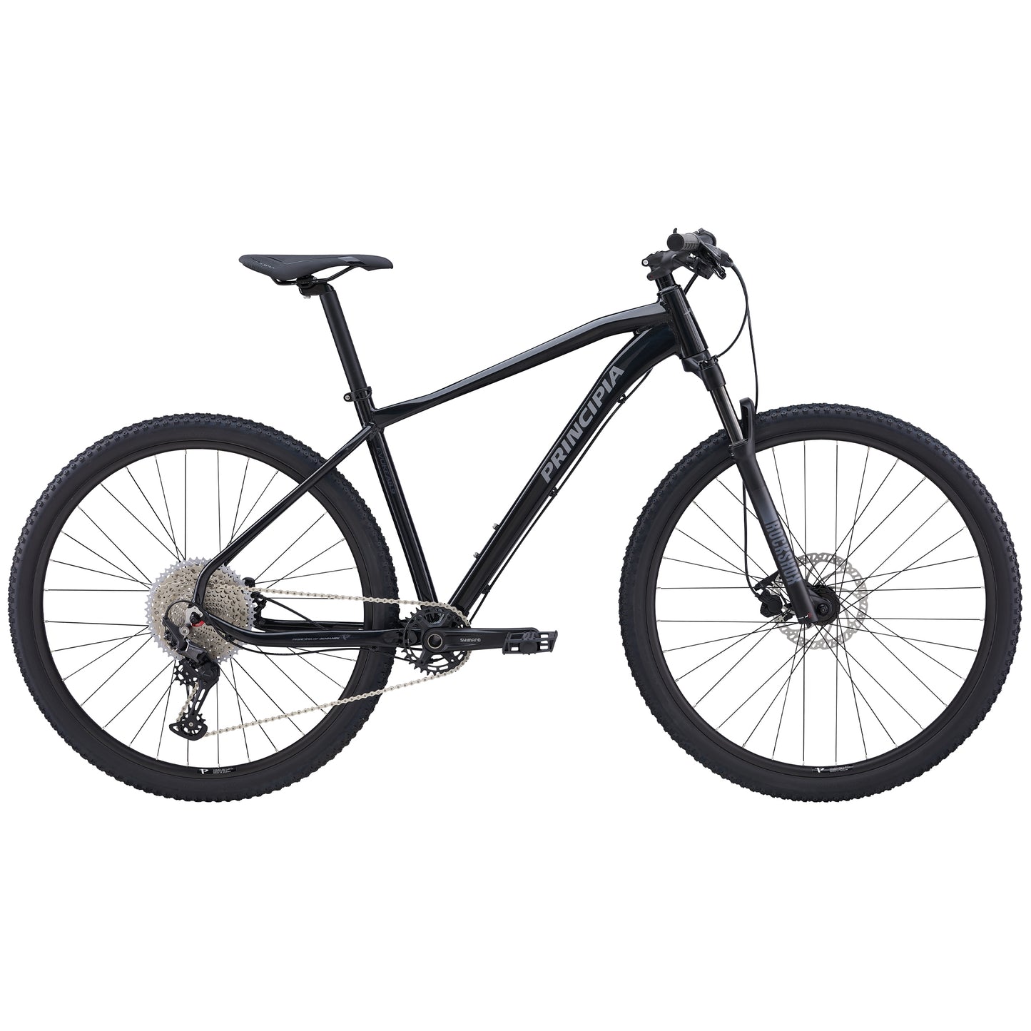 Principia Evoke-cykel A8.9 med svart ram och framfjädrad gaffel
