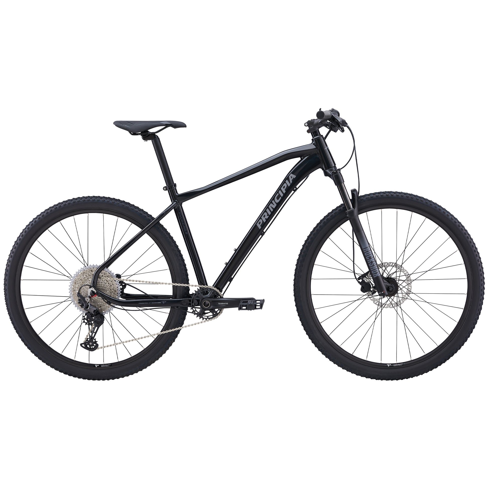Principia Evoke-cykel A8.9 med svart ram och framfjädrad gaffel