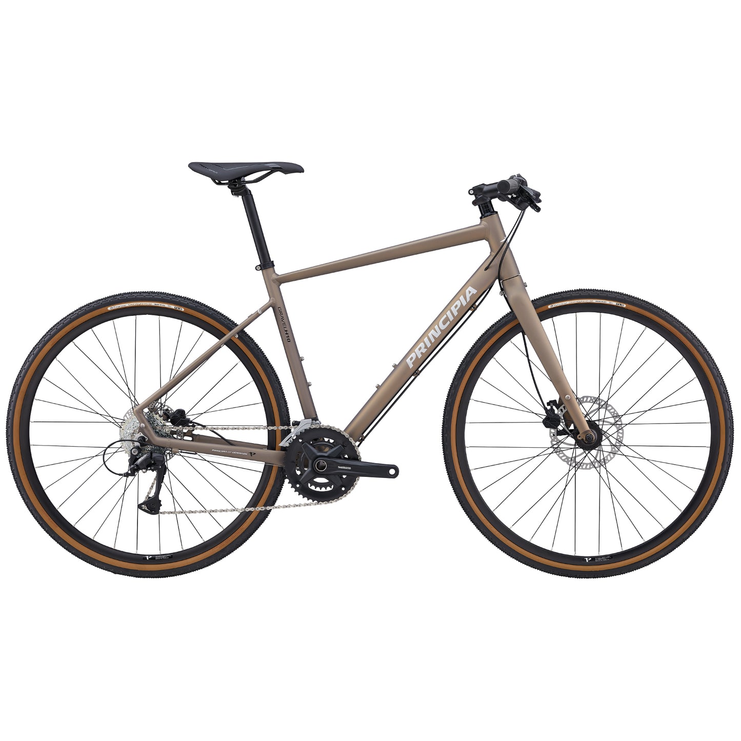 Principia Gravel H10-gravelcykel med kopparram, skivbromsar och droppstyre.