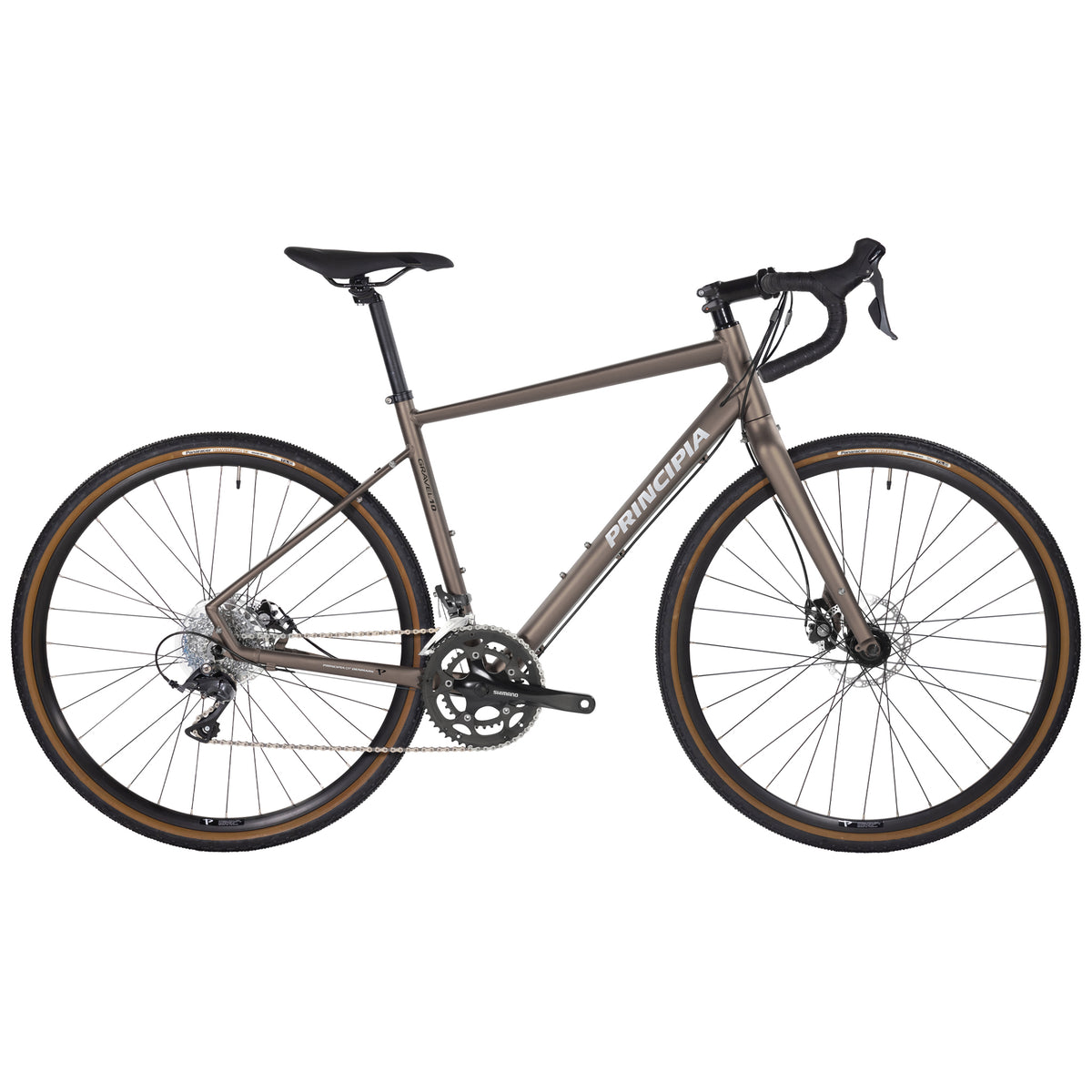 Gravelcykel mörkbrun med dropstänger och skivbromsar, svart sadel och styre