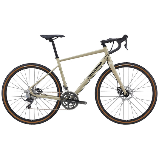 Gravelcykel ljus sandfärgad med dropstänger och skivbromsar, svart sadel