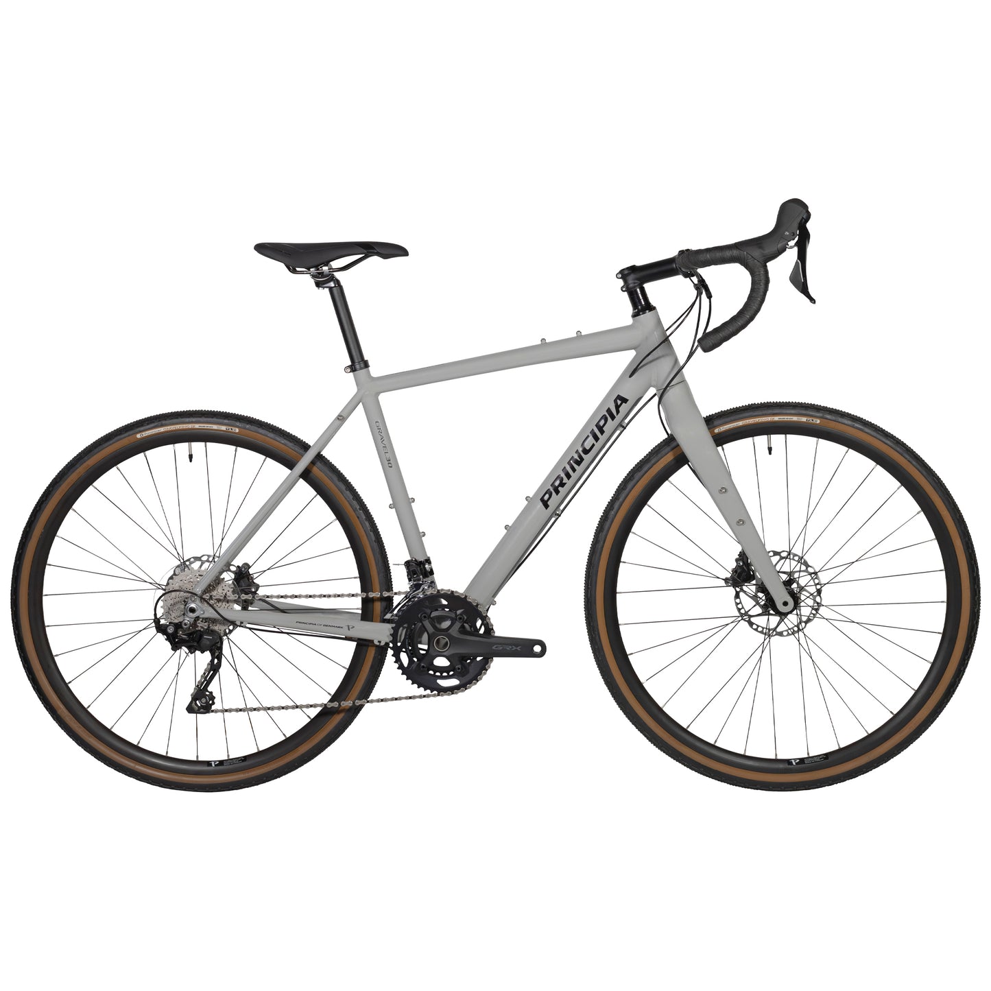 Gravelcykel Principia med ljusgrå ram, drop handlebars och skivbromsar