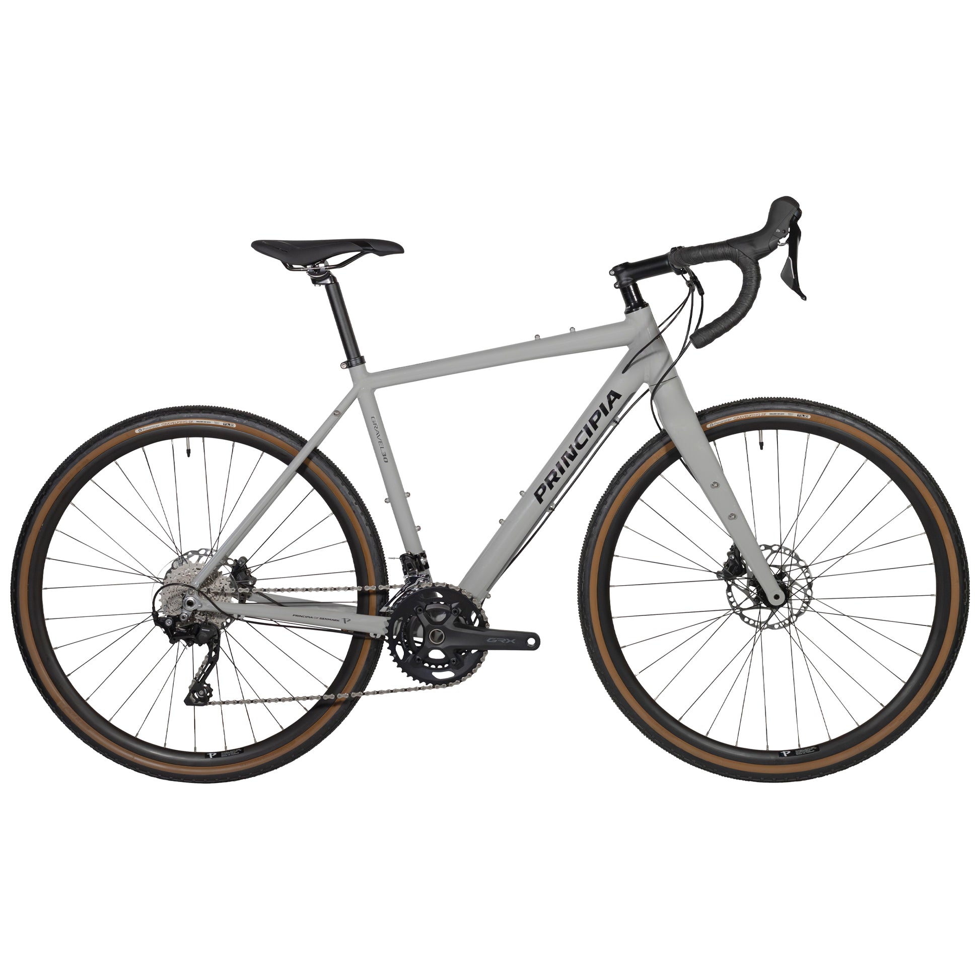 Gravelcykel Principia med ljusgrå ram, drop handlebars och skivbromsar