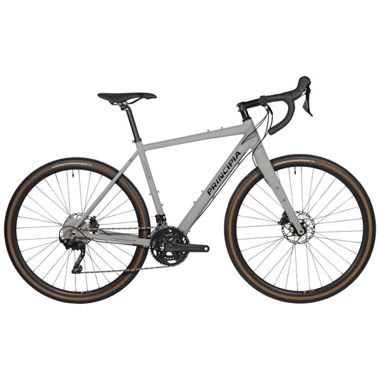 Gravelcykel Principia med ljusgrå ram, drop handlebars och skivbromsar