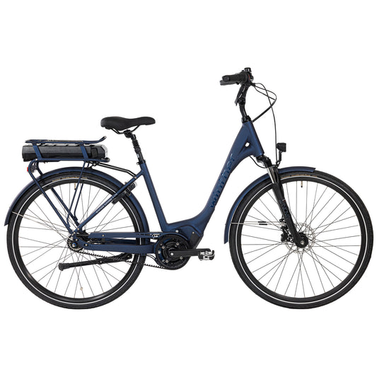 Winther Superbe 3 LTD elcykel i matt blå, sidovy med pakethållare.