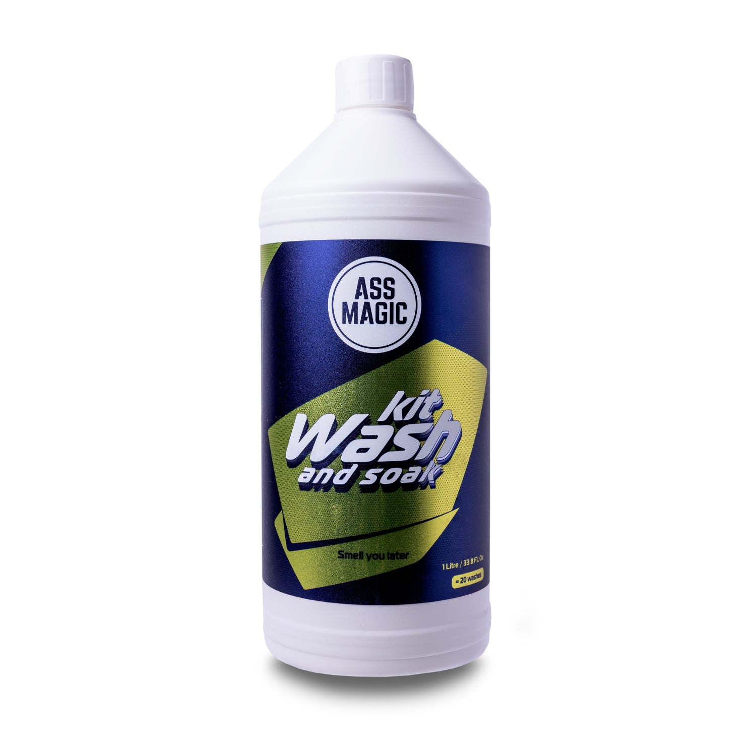 Ass Magic Wash and Soak 1000 ml dunk med vätska, vit flaska