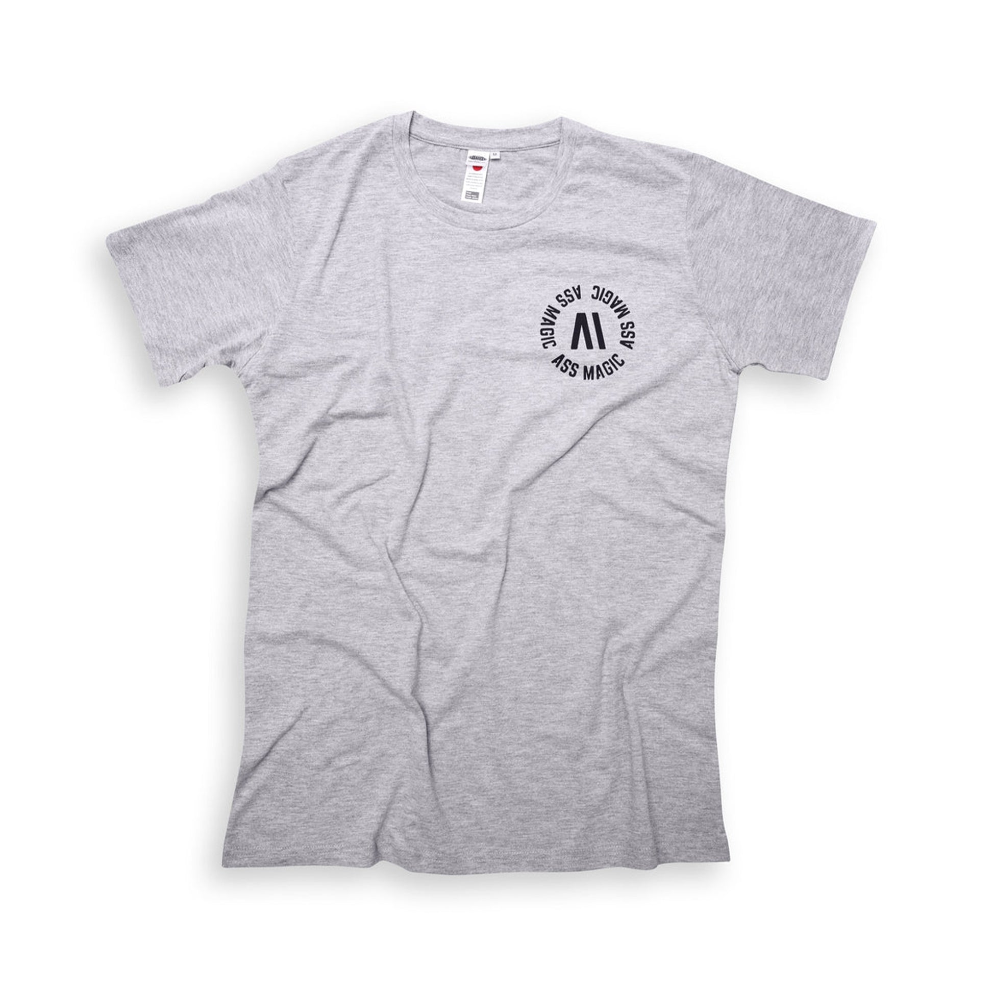 Ljusgrå T-shirt med rund text- och logotryck framtill, kort ärm