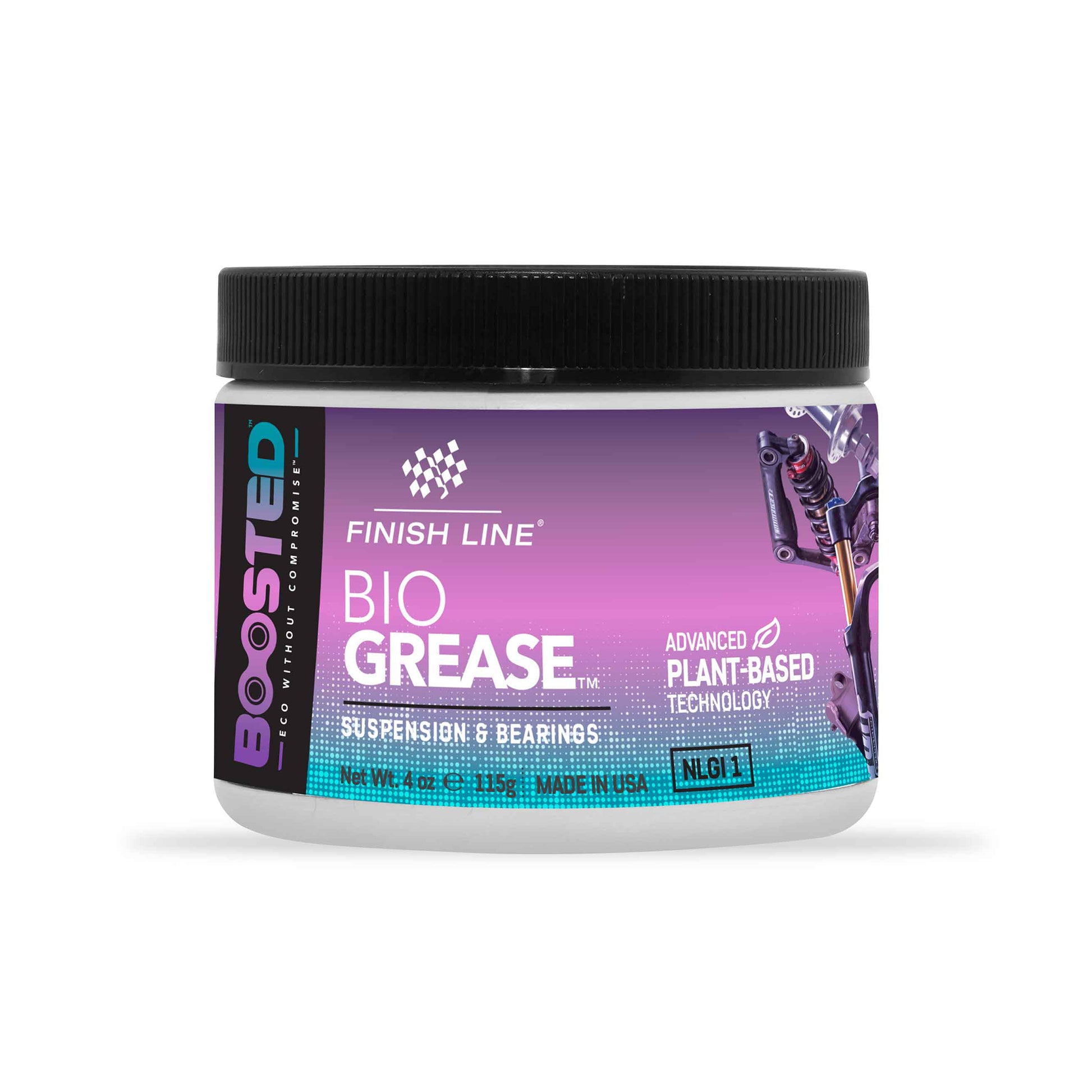 Finish Line Bio Grease-fett i burk med svart lock och lila frontetikett.