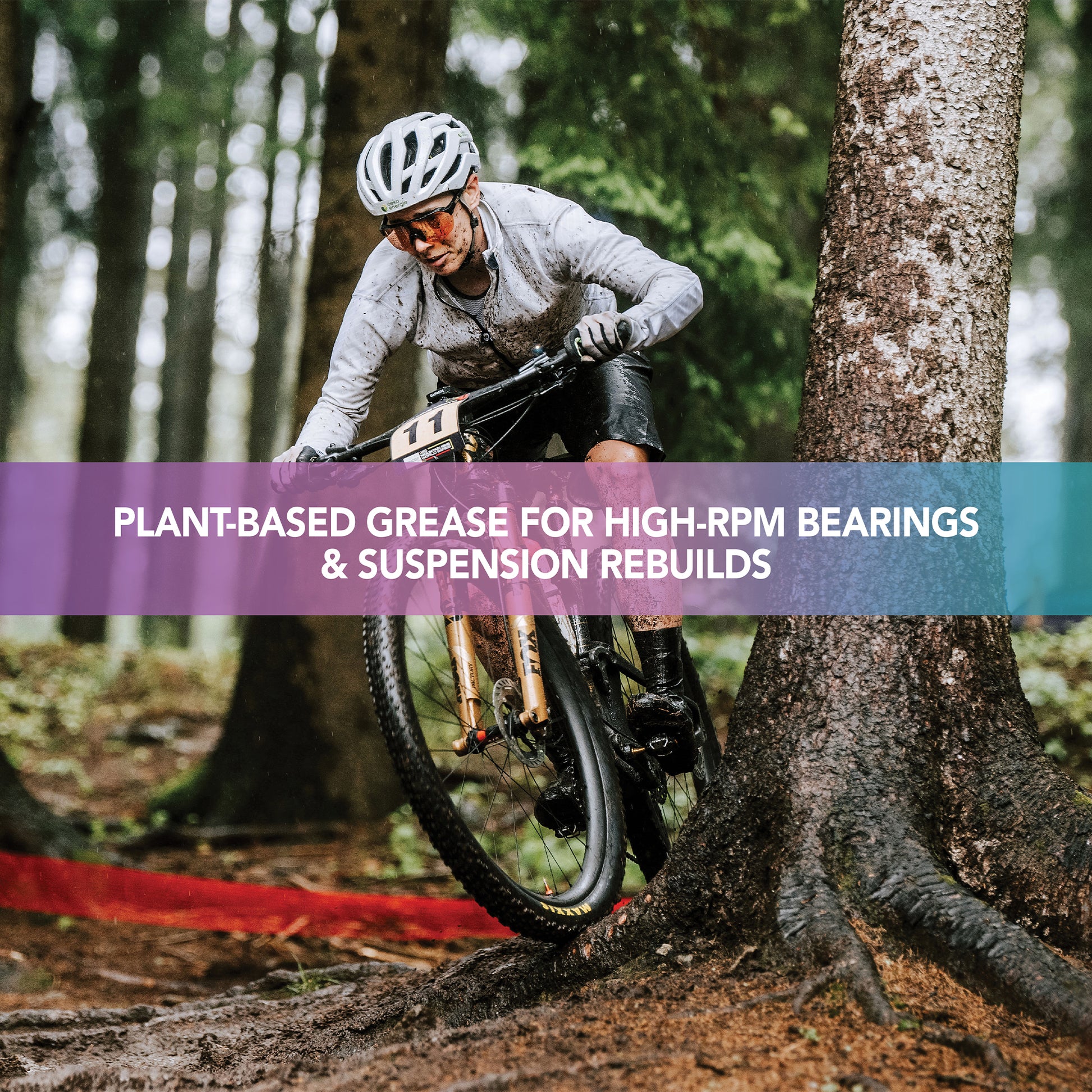Informationsbanner: växtbaserat fett för höghastighetslager och fjädringsrenovering.