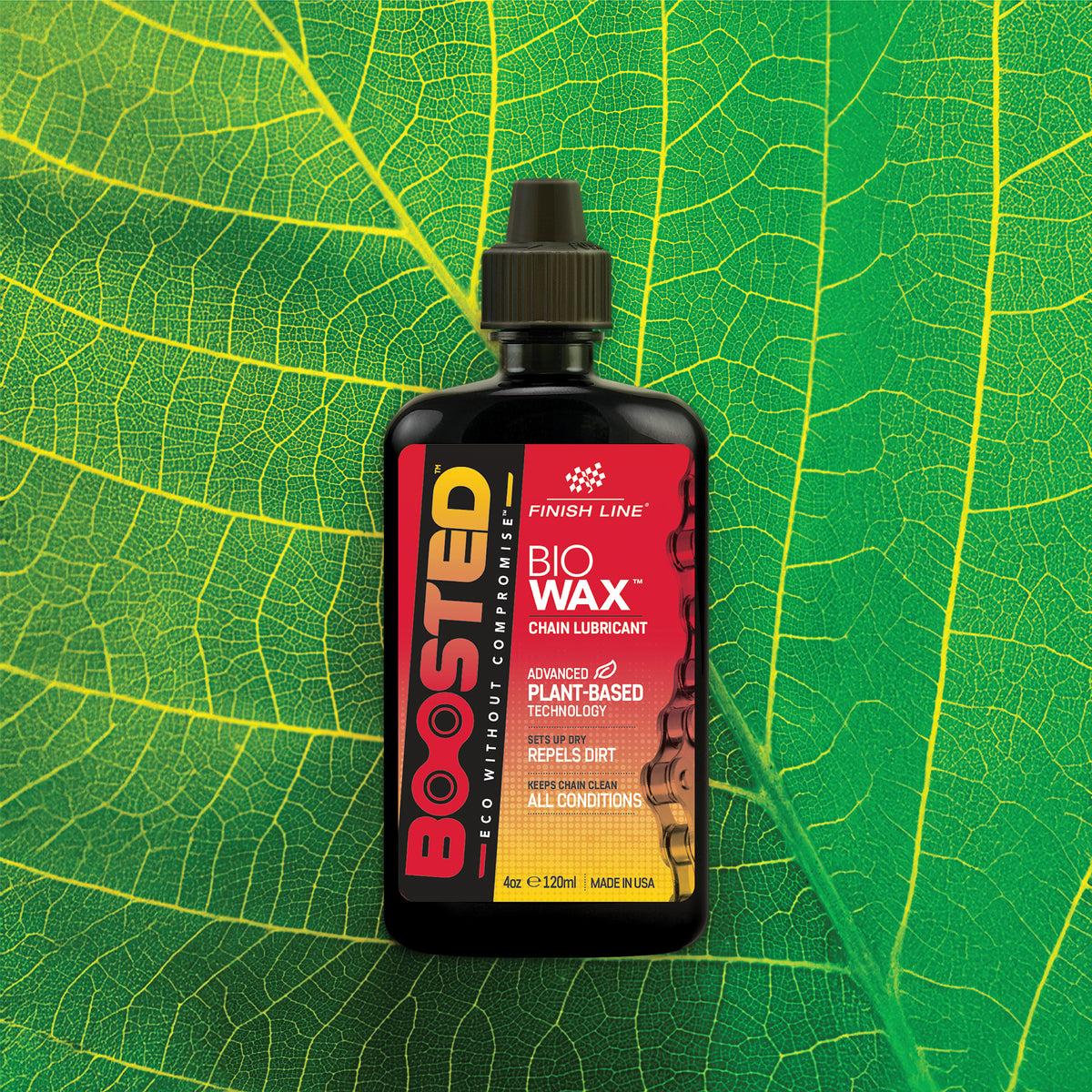 Bio Wax-kedjesmörjning i mörk flaska med piplock, plantbaserad teknik, Finish Line