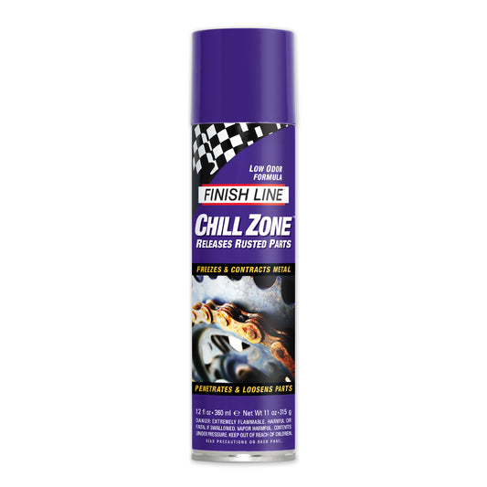 Rostlösande aerosolspray i metallburk, lila kapsyl och etikett Chill Zone