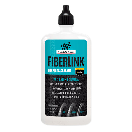 Tubeless tätningsmedel Fiberlink 240 ml i plastflaska med piplock, etikett Finish Line