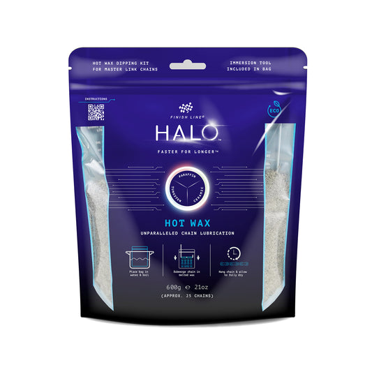 Finish Line HALO vaxgranulat i påse, tydlig front med 600 g och HOT WAX