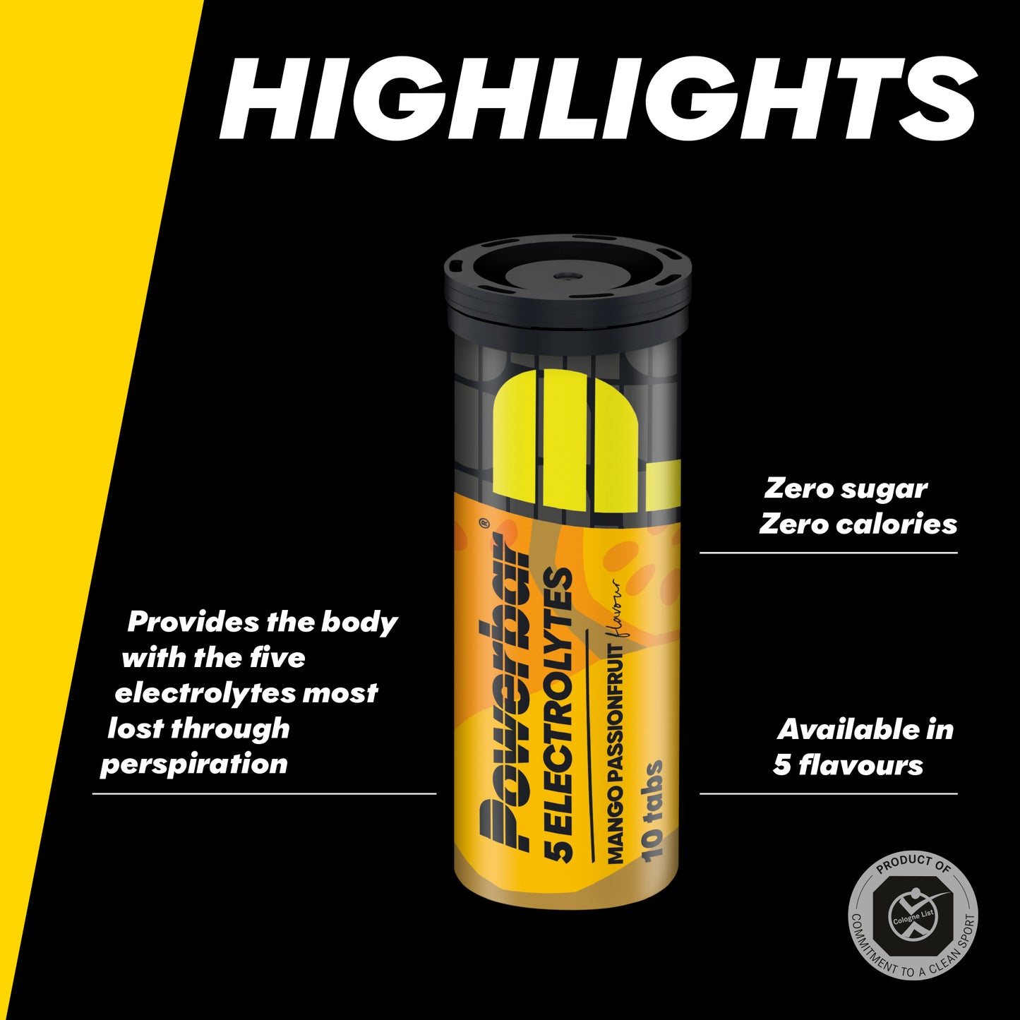 Powerbar 5Electrolytes-tablettburk med mango- och passionfruktsmak, noll socker