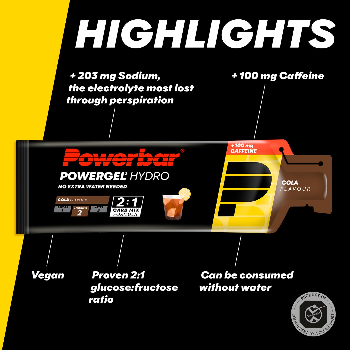 Powerbar PowerGel Hydro cola gelé med koffein och elektrolyter