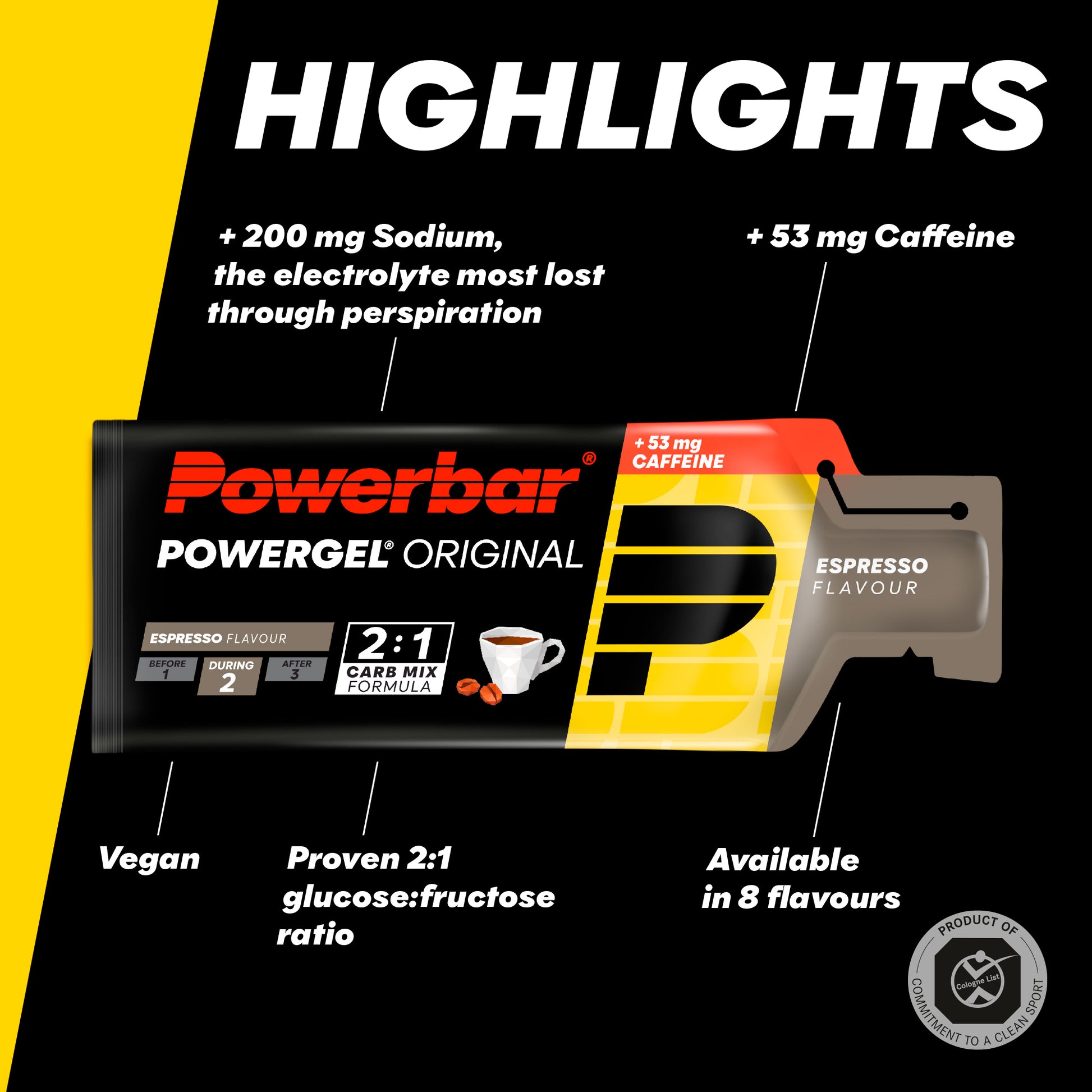 Powerbar PowerGel Original energigel i espressoförpackning med koffein