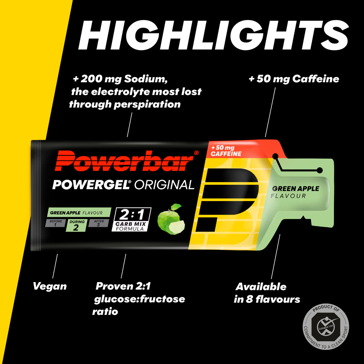 Energi-gel PowerGel Original med grönt omslag, grön äppelsmak