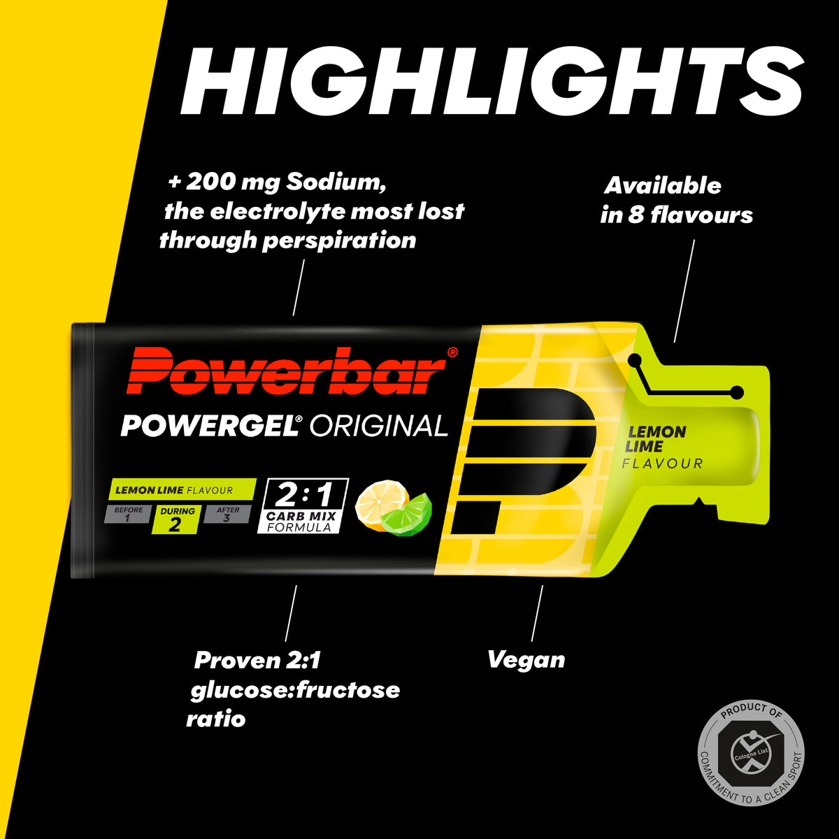 Powerbar PowerGel energigel-påse med original lemon-lime och 2:1-ratio