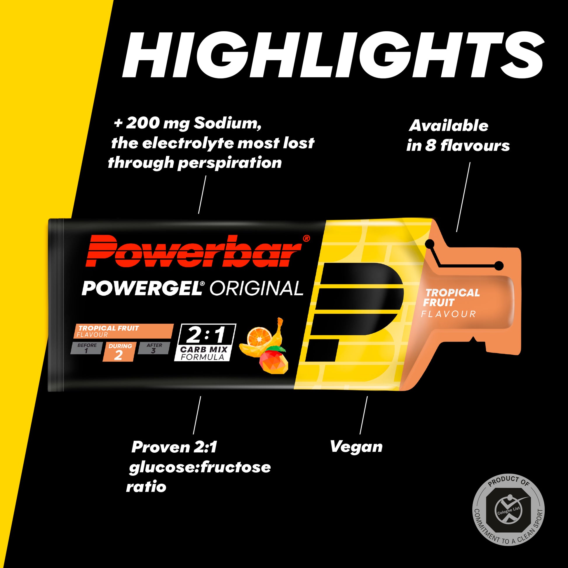 Powerbar PowerGel original energigel-påse med tropisk fruktsmak