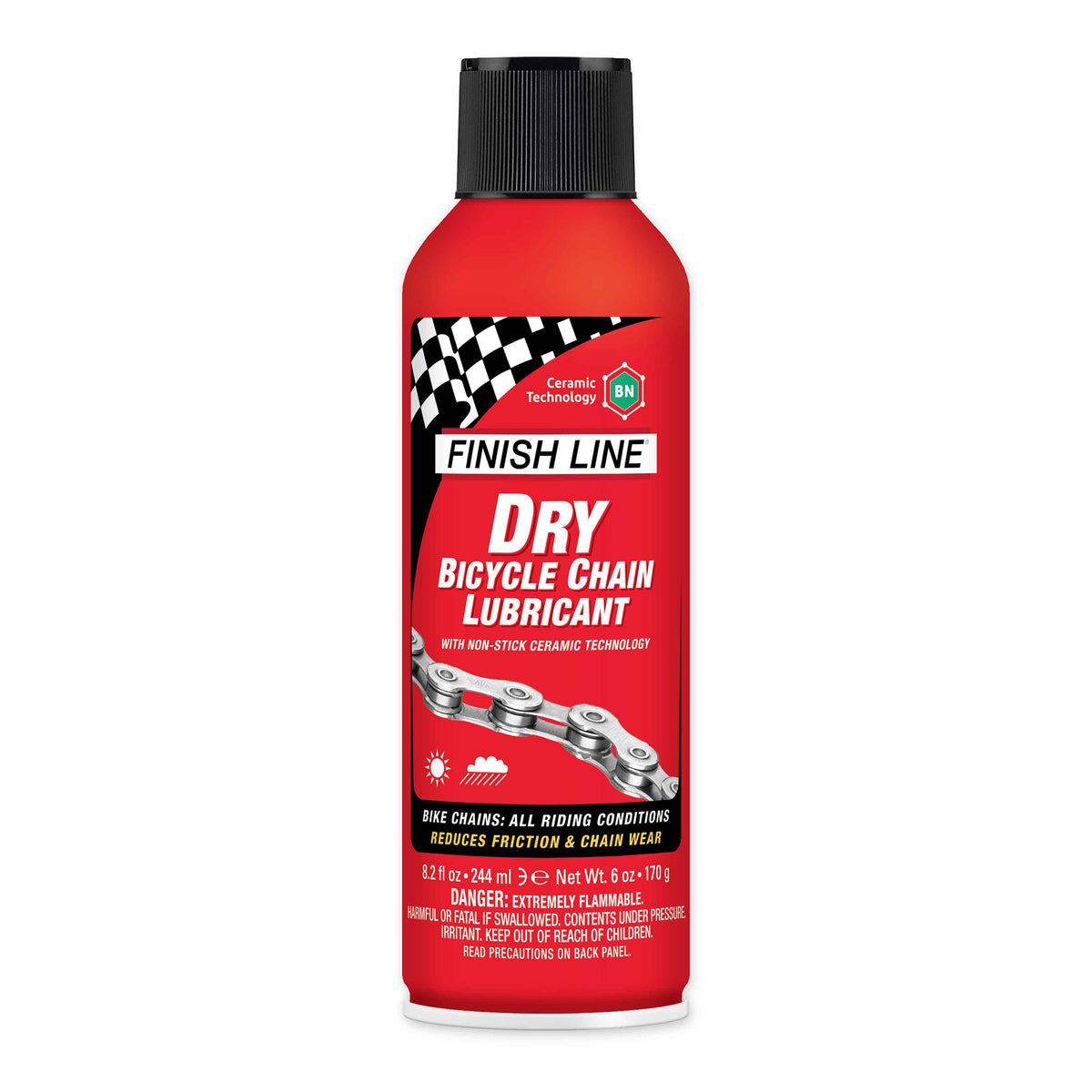 Finish Line torr smörjolja för cykelkedja, röd flaska med svart spraykåpa